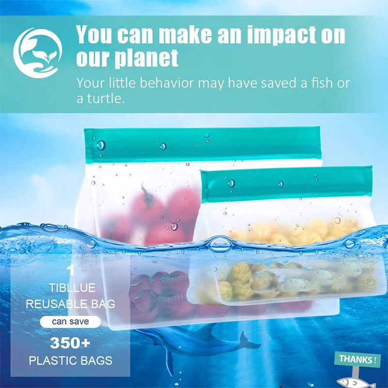 Reusable Food Storage Bag Upgrade Leakproof Top Stand up Freezer Sandwich Ziplock Bag Silicone PEVA Food Preservation Shut Bag