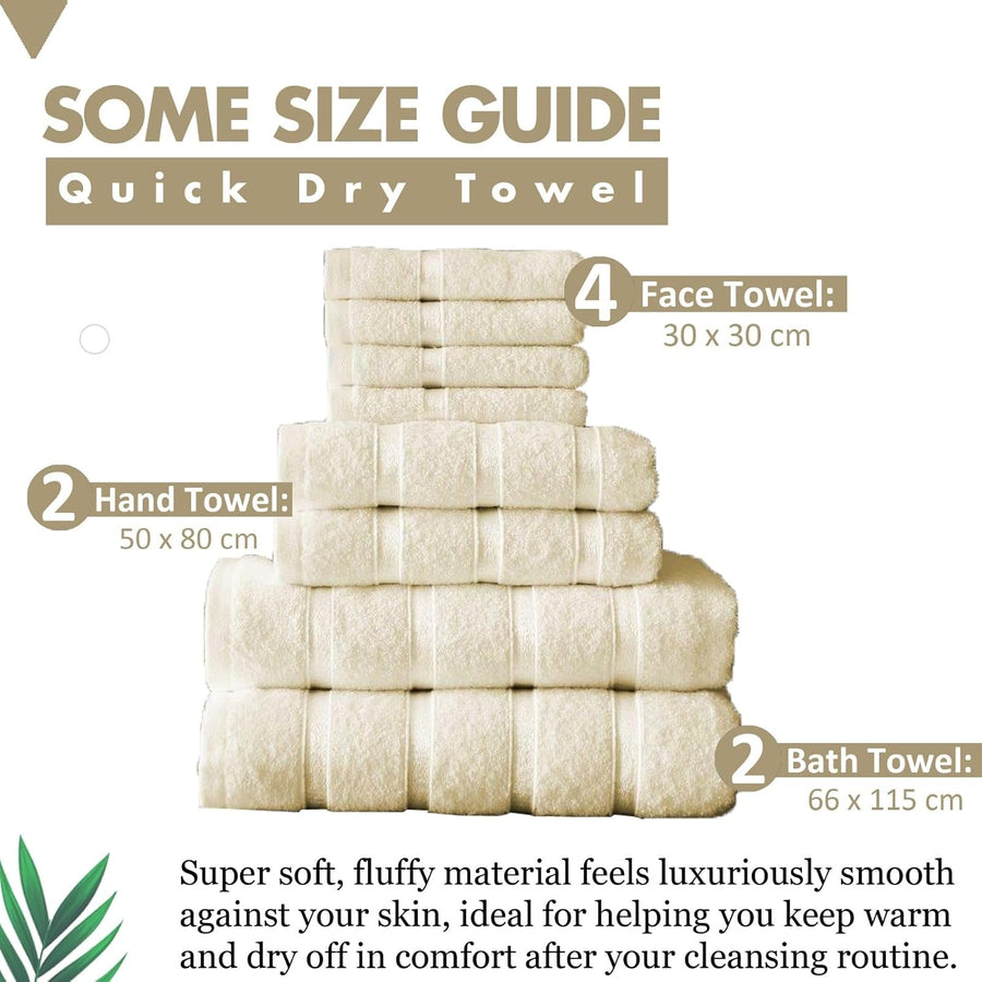 8-Piece Towels Bale Set for Bathroom, Ultra Soft Premium Quality Water Absorbent Towel Gift Sets, 100% Egyptian Cotton, 4X Face 2X Hand 2X Bath Towels, Cream