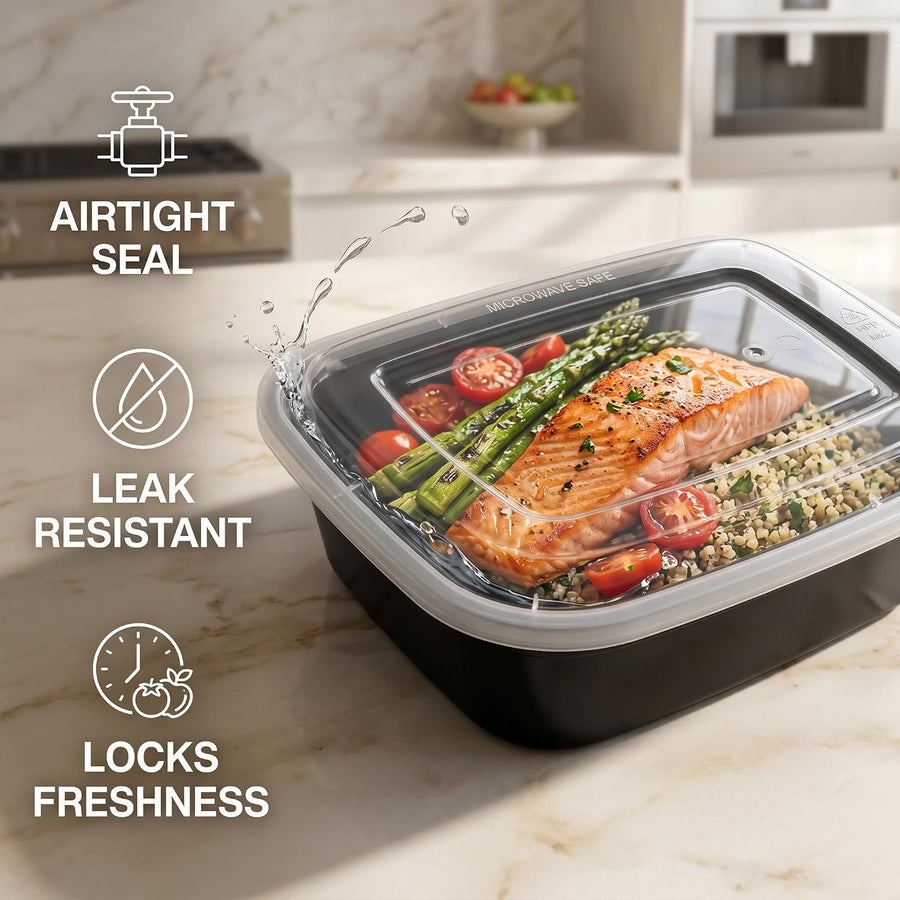 10 Pack 28Oz Black Meal Prep Containers with Lids, Airtight BPA Free Reusable Food Containers, 1 Compartment Stackable Food Storage for Microwave, Freezer and Dishwasher Safe