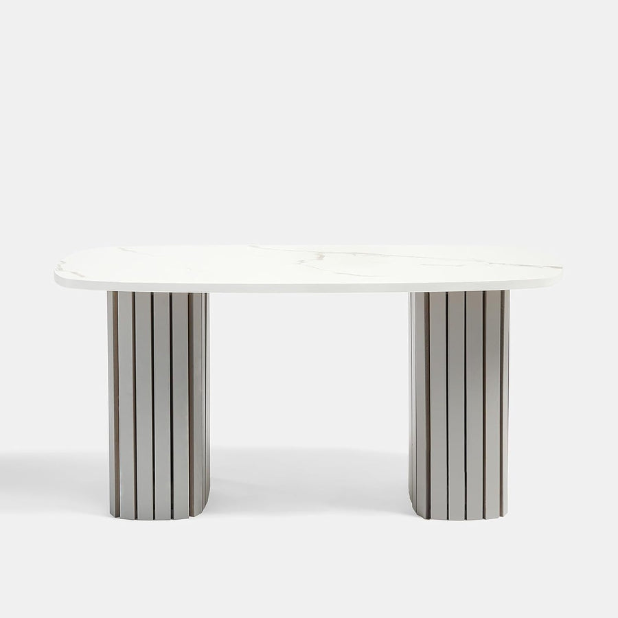 Wooden Coffee Tables for Living Room, White Top Marble Coffee Table Grey Madison Ribbed Wood Frame Decorative Small Centre Table for Home Office, 85 X 40 X 41Cm