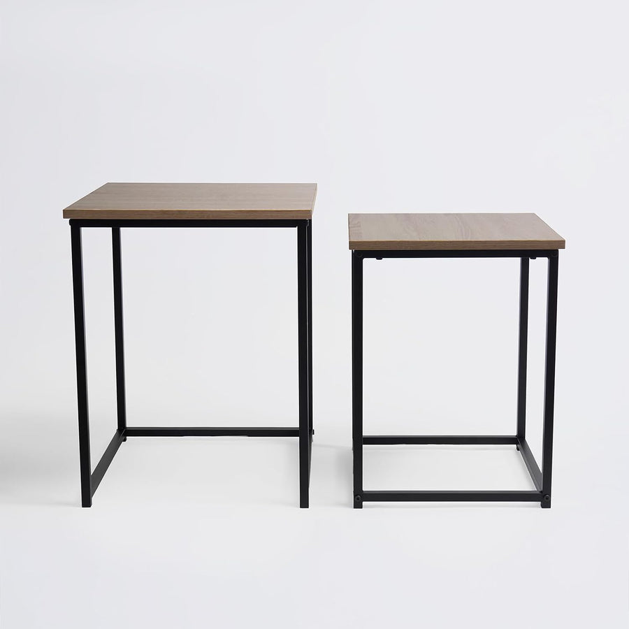 2 Nest of Tables, Side Tables for Living Room Wooden Stylish Decorative Coffee Table Set Home Interior Sturdy Metal Frame Square Nesting Table