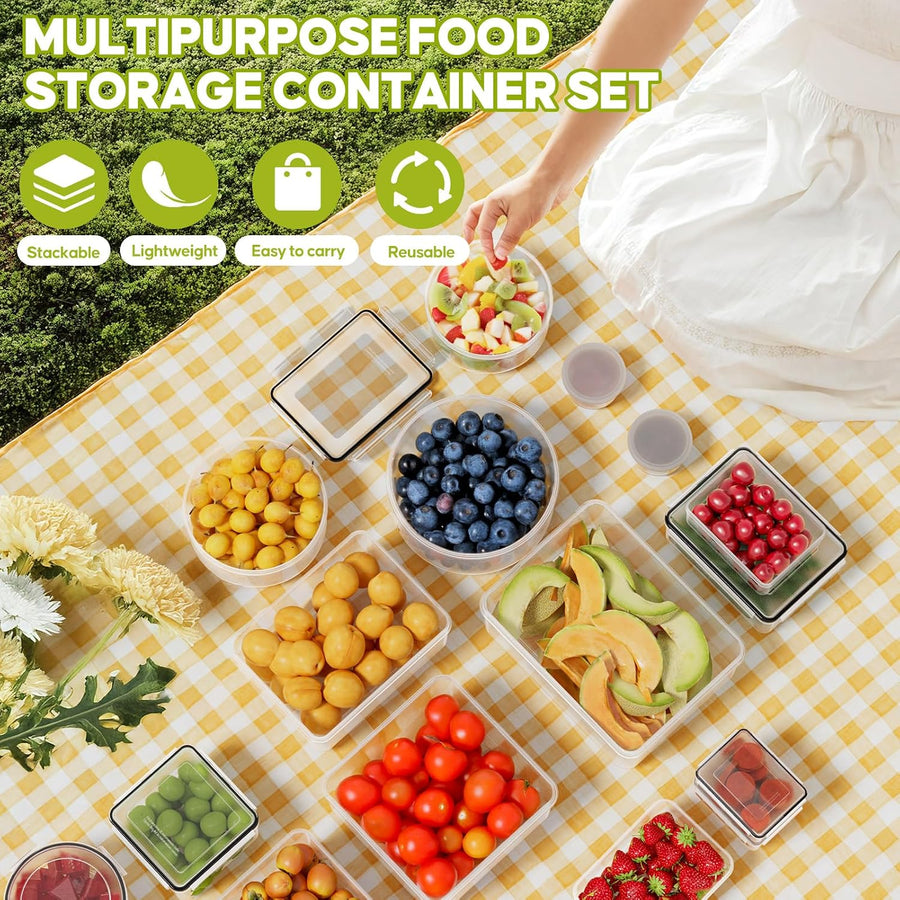42Pcs Food Storage Containers with Lids(21 Tubs & 21 Lids), Airtight Plastic Meal Prep Containers with Labels & Pen, Leakproof Food Containers for Kitchen, Bpa-Free, Microwave Dishwasher Safe
