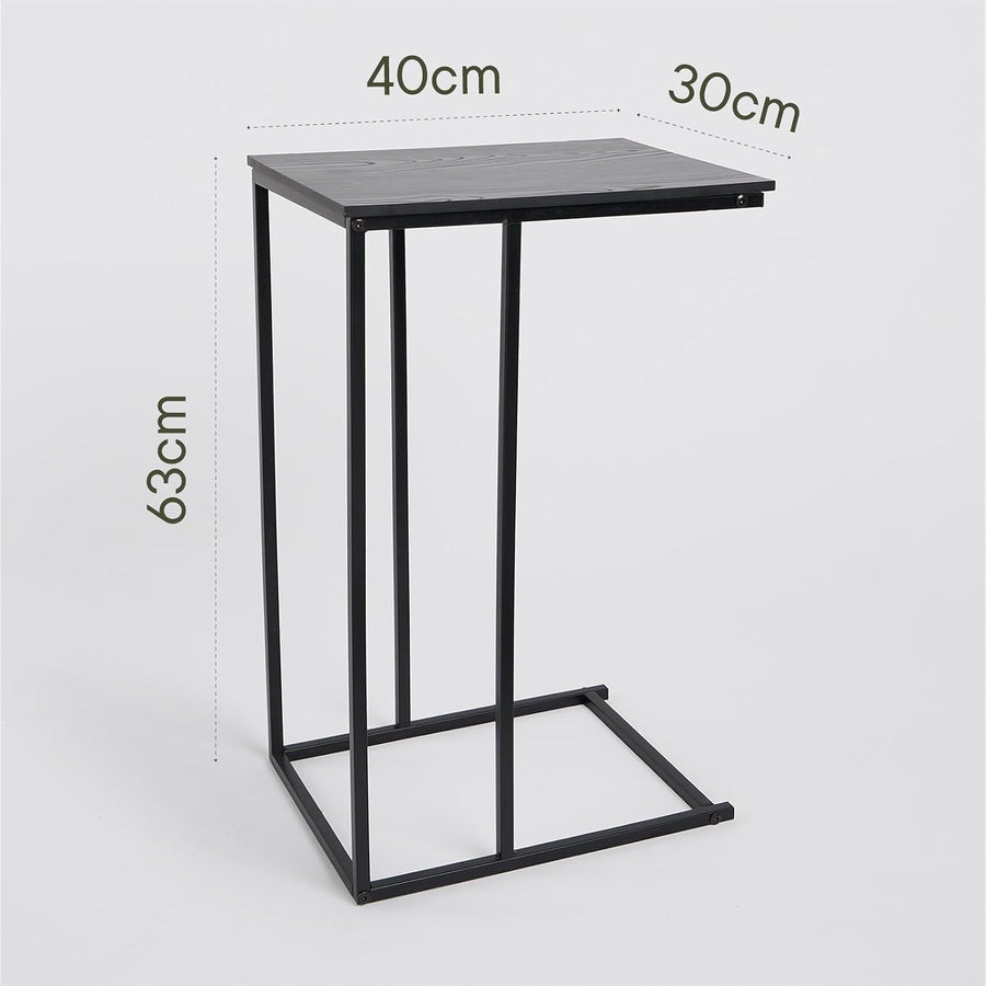 C Shaped Side Table, Sofa Table with Metal Frame Decorative Coffee Tables Space Saving Bedside Tables for Bedroom Living Room Home Office, Black