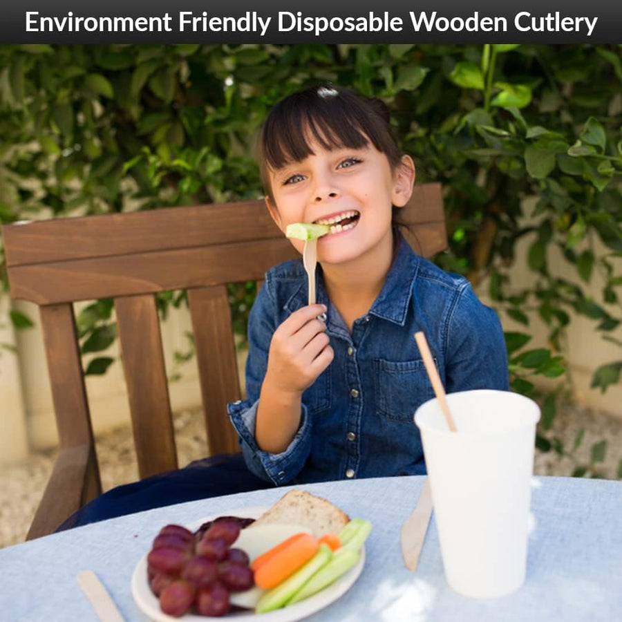 100Pk Disposable Wooden Cutlery Set, 100% Natural and Biodegradable, Eco-Friendly Set for Wedding, Office and Party Picnic (Cutlery Set)