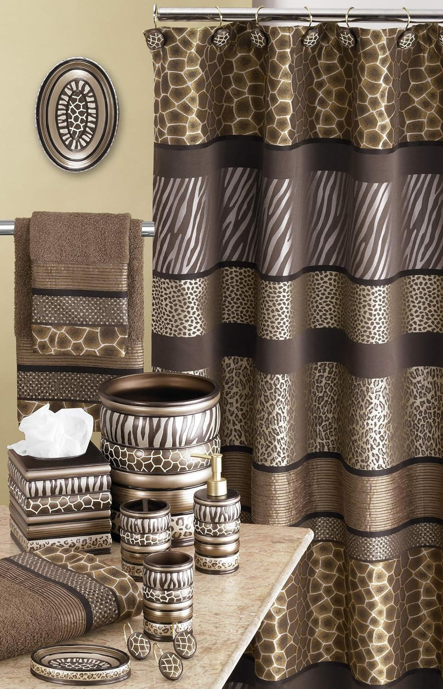 Safari Stripes Leopard, Cheetah, Zebra and Tiger Bath Towel Set of 3