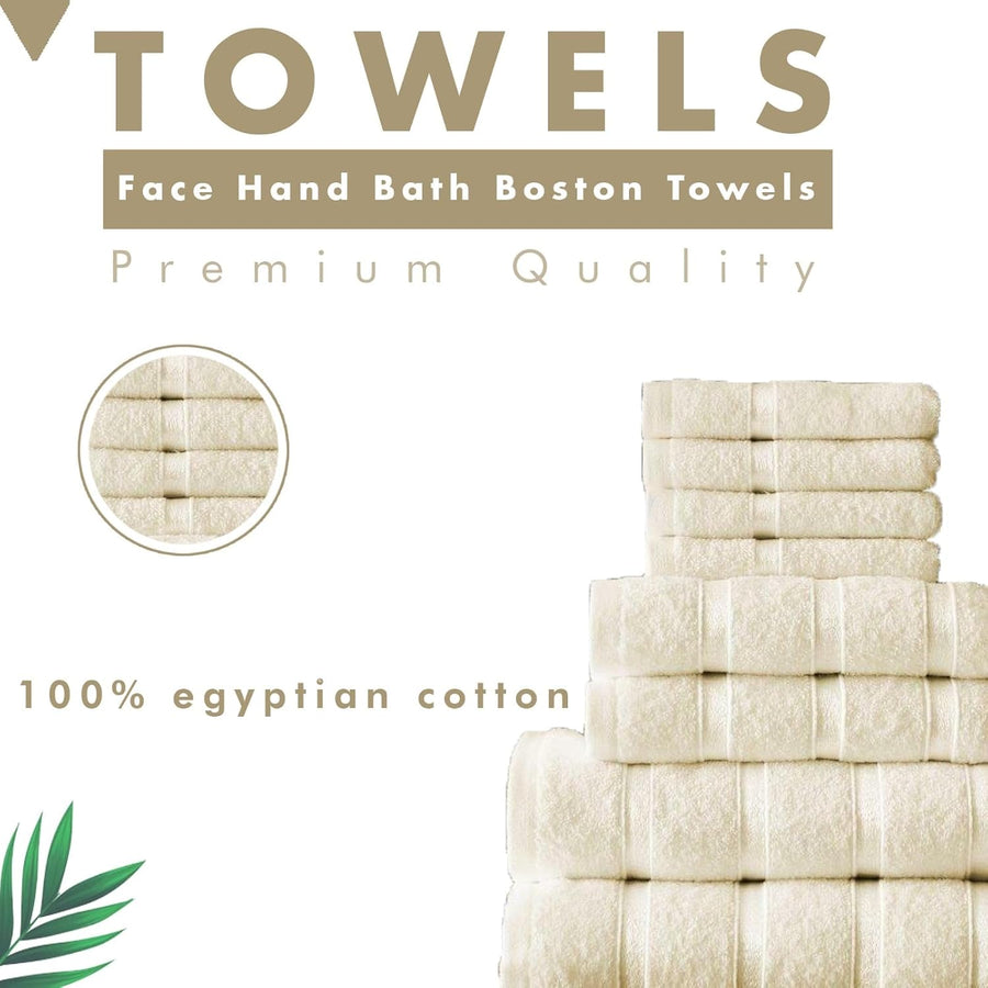 8-Piece Towels Bale Set for Bathroom, Ultra Soft Premium Quality Water Absorbent Towel Gift Sets, 100% Egyptian Cotton, 4X Face 2X Hand 2X Bath Towels, Cream