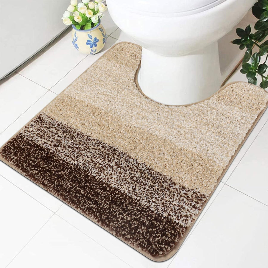 WC Toliet Rug Non Slip Pedestal Mat for Toilet Super Absorbent U Shape Bath Mat Beige Toliet Mat Washable Bathroom Floor Mat for Toilet