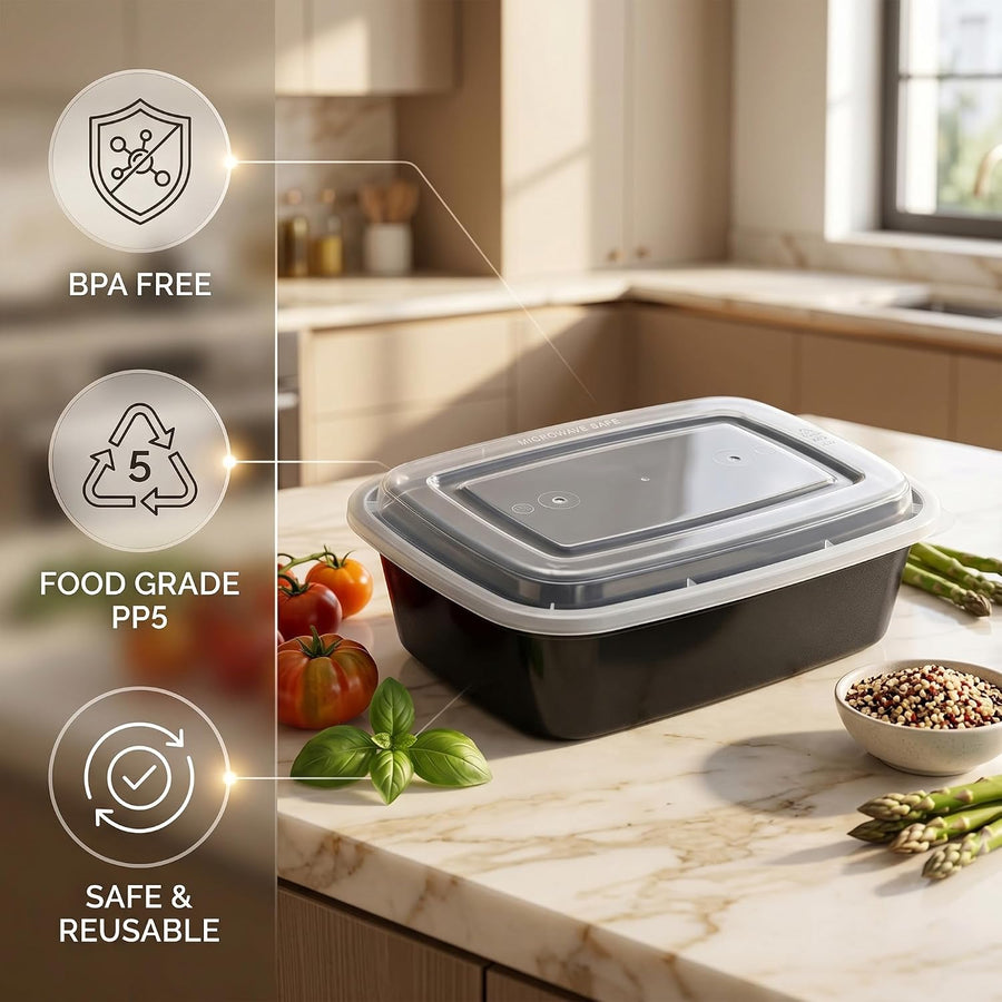 10 Pack 28Oz Black Meal Prep Containers with Lids, Airtight BPA Free Reusable Food Containers, 1 Compartment Stackable Food Storage for Microwave, Freezer and Dishwasher Safe