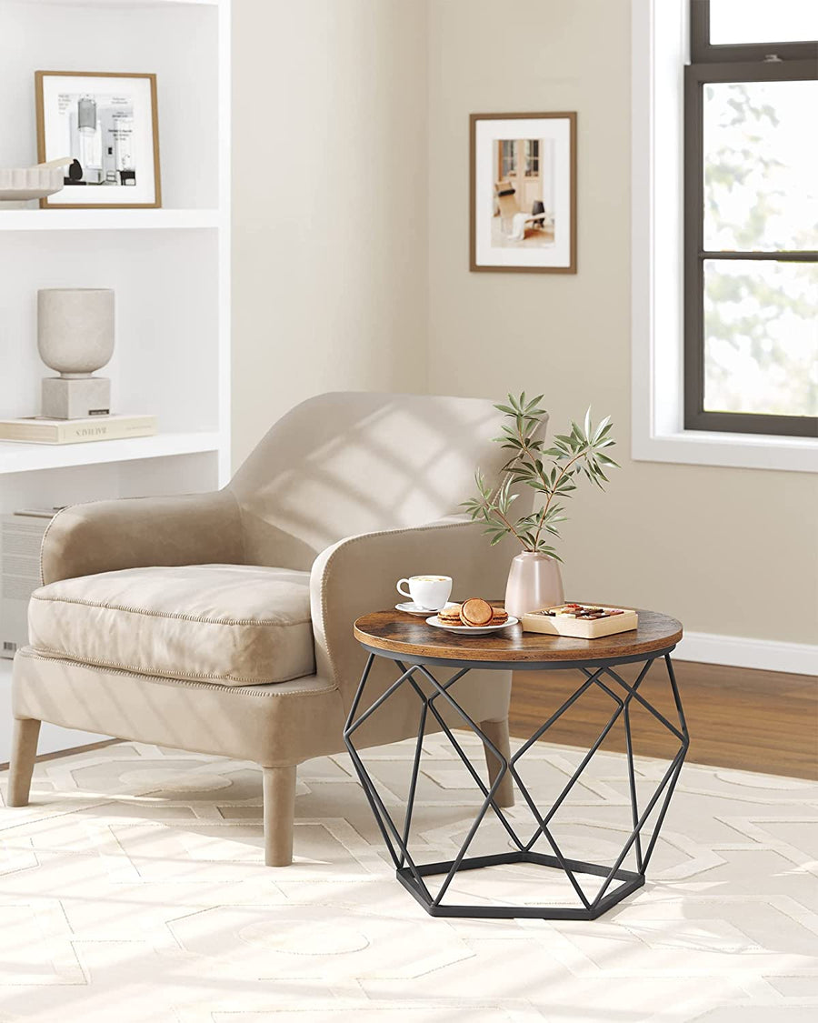Coffee Tables, Set of 2 Side Tables, Robust Steel Frame, for Living Room, Bedroom, Rustic Brown and Black LET040B01