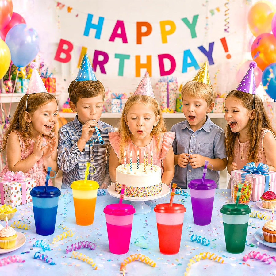 14 Pcs 12 Oz Colour Changing Cups Reusable Tumblers with Lids & Straw Cover | Dustproof Silicone Straw Cover, Magic Color Shift with Ice Water, Bulk Sippy Cups Set for Birthday Party, Festival, Plastic