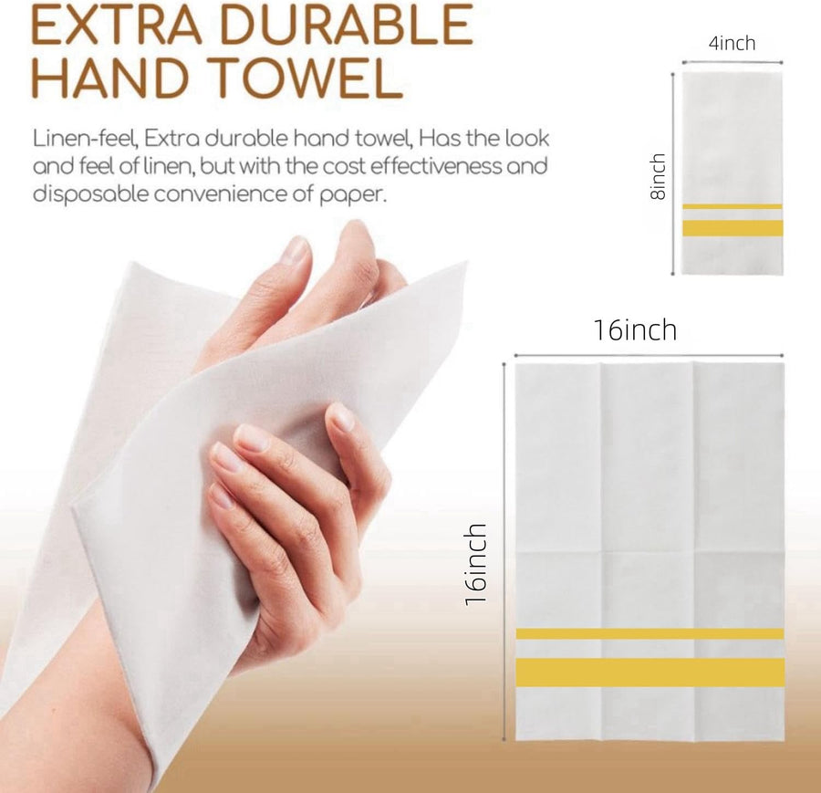 Disposable Dinner Napkins with Built-In Flatware Pocket - Elegant Linen Feel for Wedding Party, Prefolded Silverware Pocket in Gold, 40X40Cm, 50 Pcs