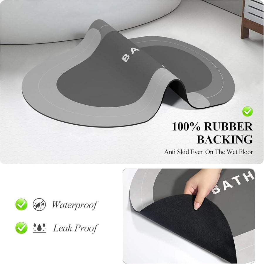 Bath Mat Quick-Drying Bathroom Mat,Super Absorbent Bath Mat for Bathroom Floor,Non Slip Rubber Backing Shower Floor Mat,Oval Floor Bath Rug for Bathroom,Bathtub (Grey, 40X60Cm)