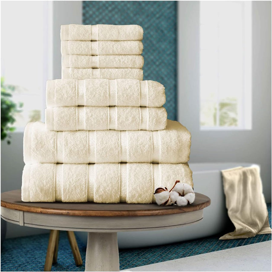 8-Piece Towels Bale Set for Bathroom, Ultra Soft Premium Quality Water Absorbent Towel Gift Sets, 100% Egyptian Cotton, 4X Face 2X Hand 2X Bath Towels, Cream
