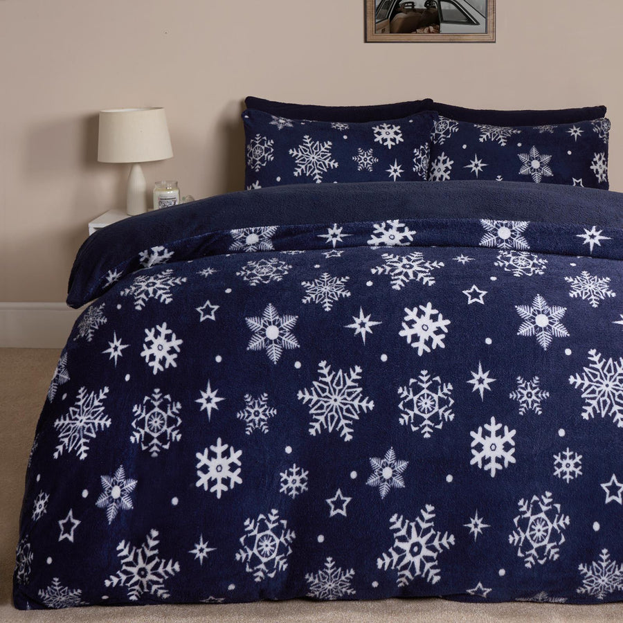 Snowflake Teddy Fleece Duvet Cover Bedding Set Winter Christmas Quilt Bed Soft