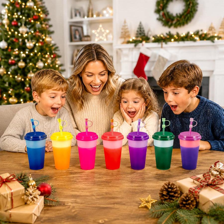 14 Pcs 12 Oz Colour Changing Cups Reusable Tumblers with Lids & Straw Cover | Dustproof Silicone Straw Cover, Magic Color Shift with Ice Water, Bulk Sippy Cups Set for Birthday Party, Festival, Plastic