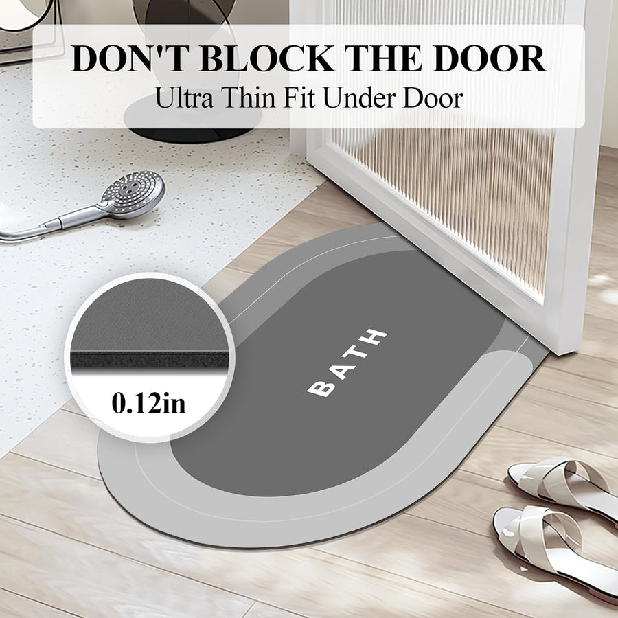 Bath Mat Quick-Drying Bathroom Mat,Super Absorbent Bath Mat for Bathroom Floor,Non Slip Rubber Backing Shower Floor Mat,Oval Floor Bath Rug for Bathroom,Bathtub (Grey, 40X60Cm)
