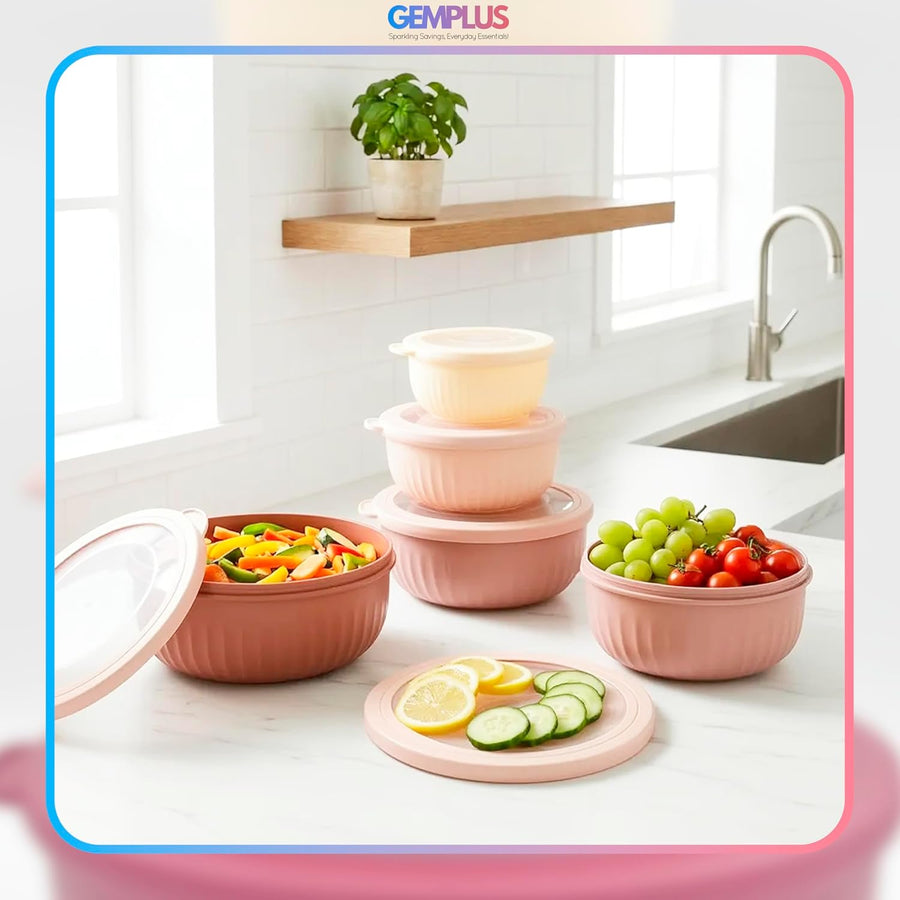 GEM+ | Food Storage Containers Set of 4 with Lids, Airtight Kitchen Storage Bowls, Plastic Food Containers for Meal Prep, Leftovers, Stackable Nesting Food Storage Set (Pink)