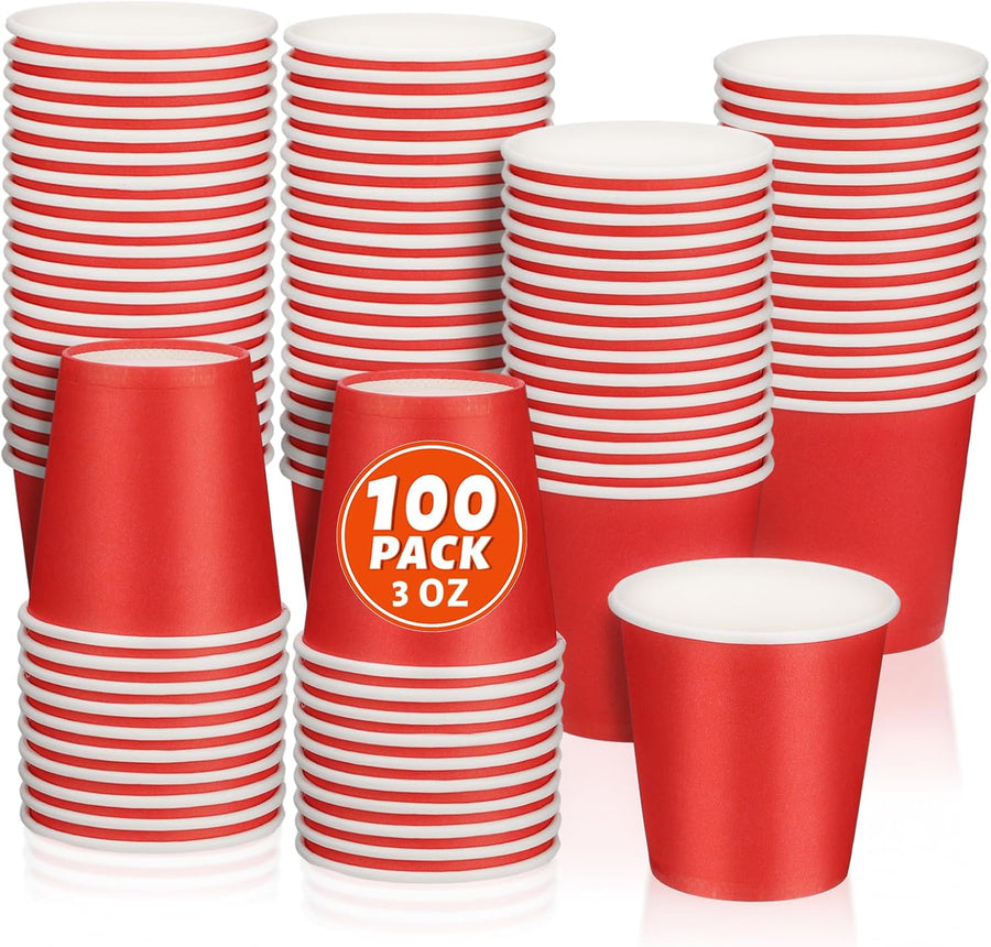 100 Pack 3Oz Red Paper Cups, Small Disposable Bathroom Cups | Mouthwash Cups, Espresso Cups, Small Paper Cups for Birthday Party Picnic Bathroom Supermarket