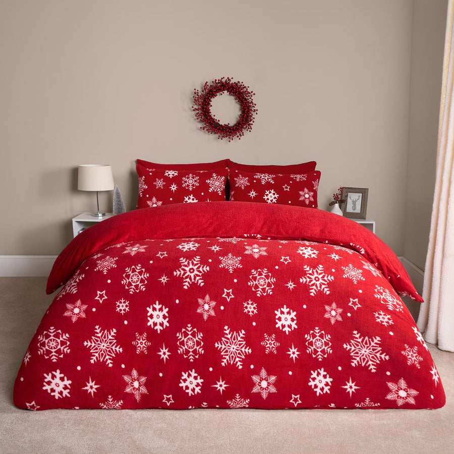 Snowflake Teddy Fleece Duvet Cover Bedding Set Winter Christmas Quilt Bed Soft