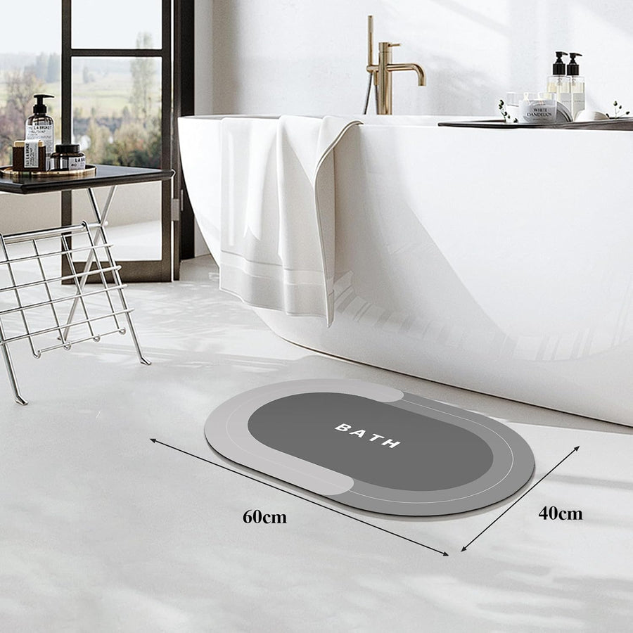 Bath Mat Quick-Drying Bathroom Mat,Super Absorbent Bath Mat for Bathroom Floor,Non Slip Rubber Backing Shower Floor Mat,Oval Floor Bath Rug for Bathroom,Bathtub (Grey, 40X60Cm)