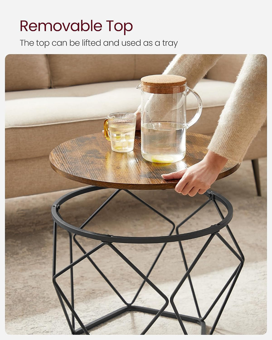 Coffee Tables, Set of 2 Side Tables, Robust Steel Frame, for Living Room, Bedroom, Rustic Brown and Black LET040B01
