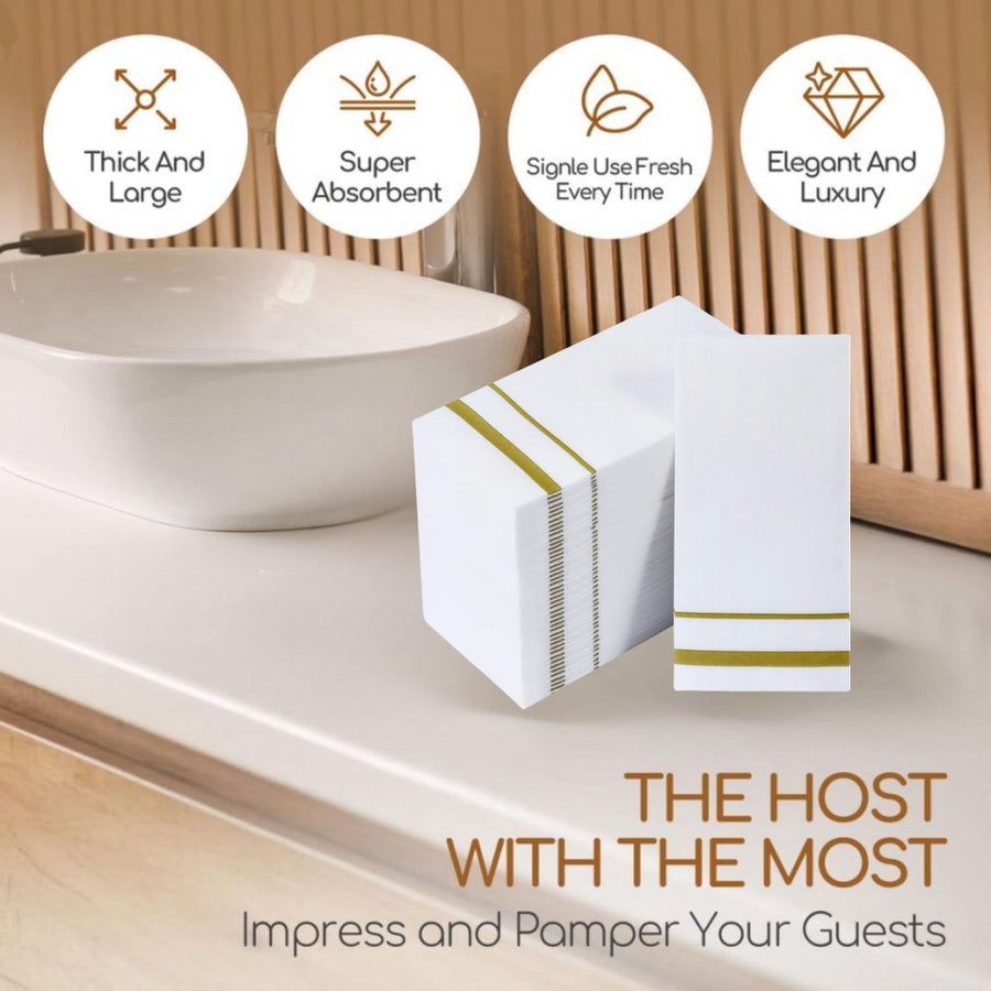 Disposable Dinner Napkins with Built-In Flatware Pocket - Elegant Linen Feel for Wedding Party, Prefolded Silverware Pocket in Gold, 40X40Cm, 50 Pcs
