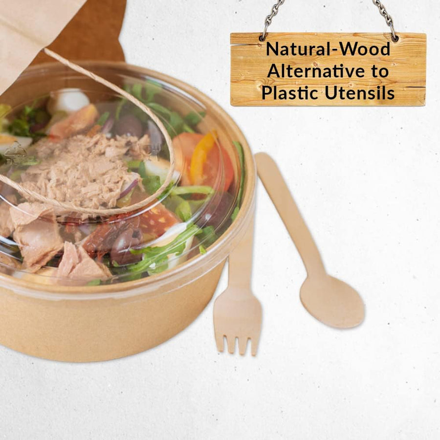 100Pk Disposable Wooden Cutlery Set, 100% Natural and Biodegradable, Eco-Friendly Set for Wedding, Office and Party Picnic (Cutlery Set)