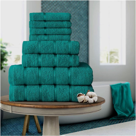 8-Piece Towels Bale Set for Bathroom, Ultra Soft Premium Quality Water Absorbent Towel Gift Sets, 100% Egyptian Cotton, 4X Face 2X Hand 2X Bath Towels, Teal