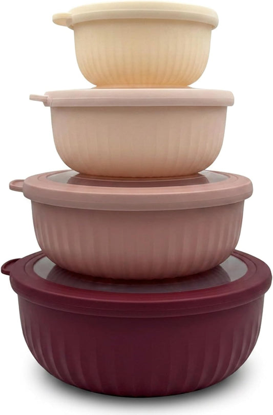 GEM+ | Food Storage Containers Set of 4 with Lids, Airtight Kitchen Storage Bowls, Plastic Food Containers for Meal Prep, Leftovers, Stackable Nesting Food Storage Set (Pink)