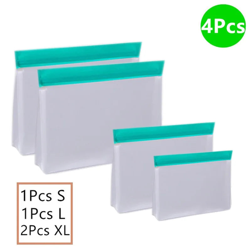Reusable Food Storage Bag Upgrade Leakproof Top Stand up Freezer Sandwich Ziplock Bag Silicone PEVA Food Preservation Shut Bag