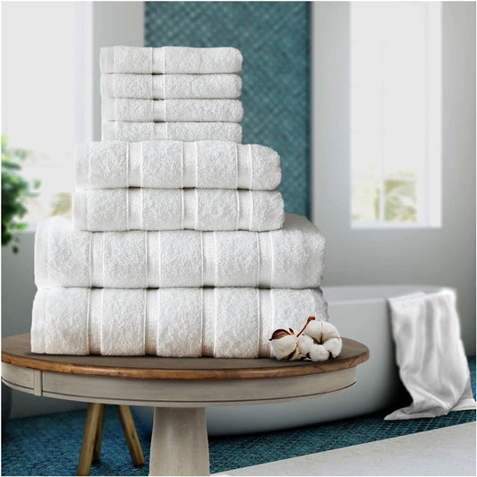 8-Piece Towels Bale Set for Bathroom, Ultra Soft Premium Quality Water Absorbent Towel Gift Sets, 100% Egyptian Cotton, 4X Face 2X Hand 2X Bath Towels, White