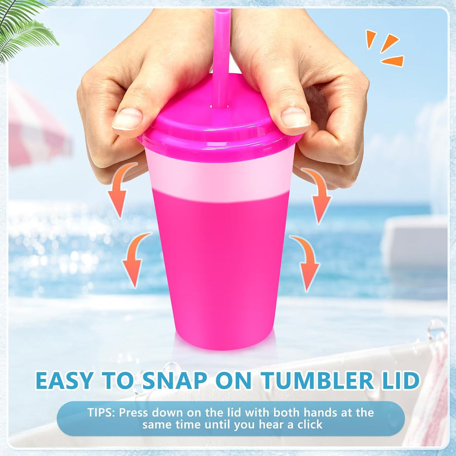 14 Pcs 12 Oz Colour Changing Cups Reusable Tumblers with Lids & Straw Cover | Dustproof Silicone Straw Cover, Magic Color Shift with Ice Water, Bulk Sippy Cups Set for Birthday Party, Festival, Plastic