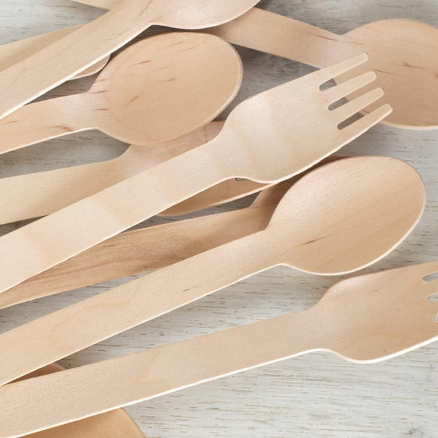 100Pk Disposable Wooden Cutlery Set, 100% Natural and Biodegradable, Eco-Friendly Set for Wedding, Office and Party Picnic (Cutlery Set)