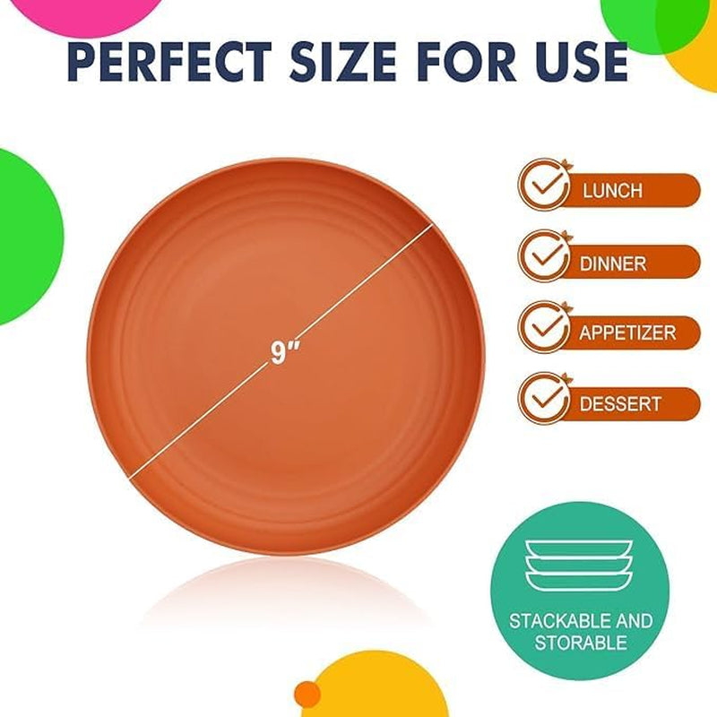 Reusable Plastic Plates Set of 8 Unbreakable Plates Set 9 Inch | Dishwasher & Microwave Safe Plate Set - Lightweight Dinner Plates for Kitchen & Outdoor, Camping Plates (Vivid Mix)