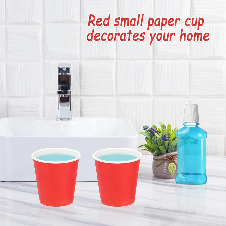 100 Pack 3Oz Red Paper Cups, Small Disposable Bathroom Cups | Mouthwash Cups, Espresso Cups, Small Paper Cups for Birthday Party Picnic Bathroom Supermarket