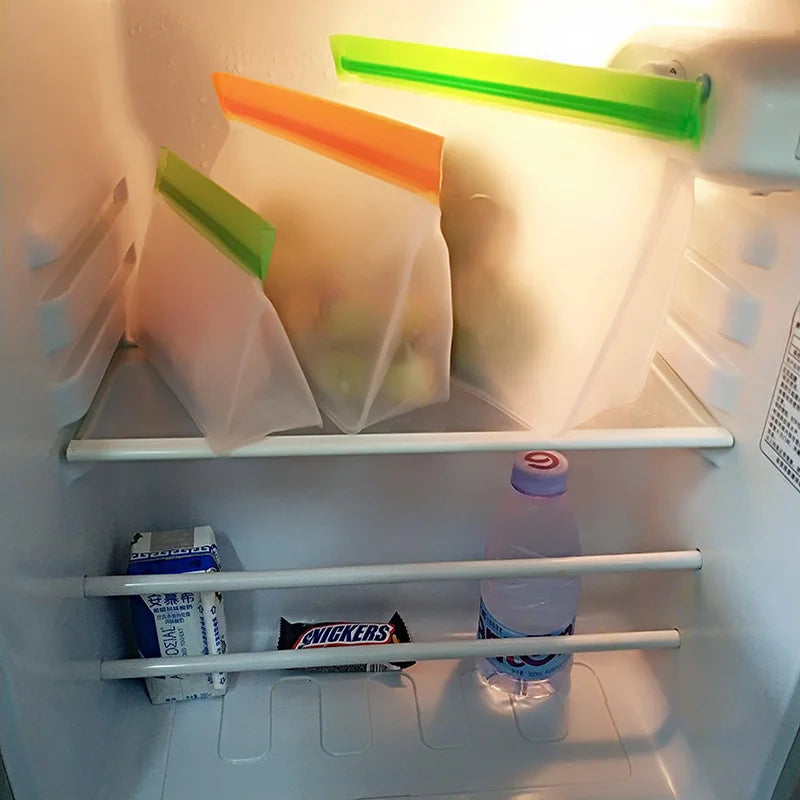 Reusable Food Storage Bag Upgrade Leakproof Top Stand up Freezer Sandwich Ziplock Bag Silicone PEVA Food Preservation Shut Bag