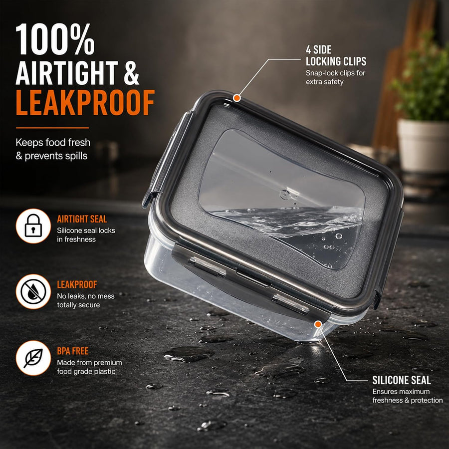 20 Pieces Black Plastic Food Containers with Lids (10 Boxes & 10 Lids) Leakproof Airtight Meal Prep Containers, Stackable Bpa-Free, Freezer Microwave Dishwasher Safe