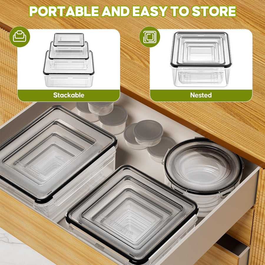 42Pcs Food Storage Containers with Lids(21 Tubs & 21 Lids), Airtight Plastic Meal Prep Containers with Labels & Pen, Leakproof Food Containers for Kitchen, Bpa-Free, Microwave Dishwasher Safe