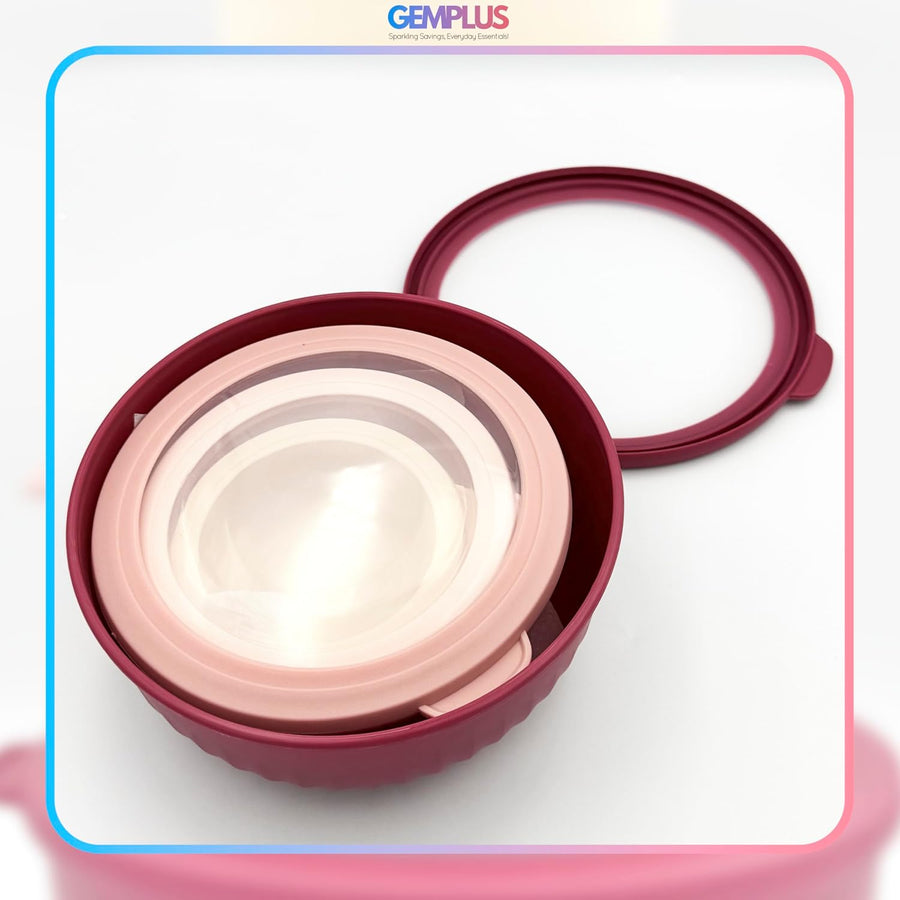 GEM+ | Food Storage Containers Set of 4 with Lids, Airtight Kitchen Storage Bowls, Plastic Food Containers for Meal Prep, Leftovers, Stackable Nesting Food Storage Set (Pink)