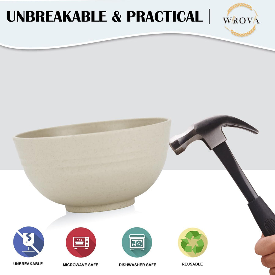 Plastic Dinner Bowls - Reusable Plastic Bowl Set of 8-26 OZ Unbreakable Cereal Bowl Microwave Safe Bowls for Kitchen - Beige