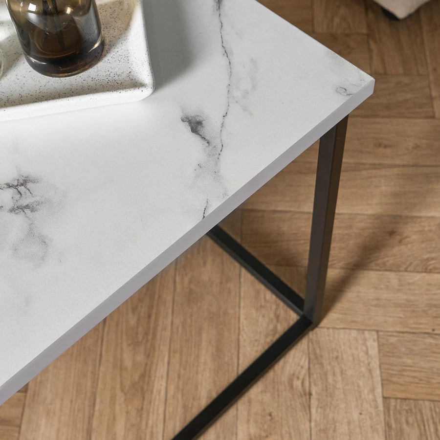 Coffee Tables for Living Room, Decorative Marble Side Table Study Metal Frame Rectangle Long Coffee Table Home Office Centre Table - White, 90 X 48 X 40Cm