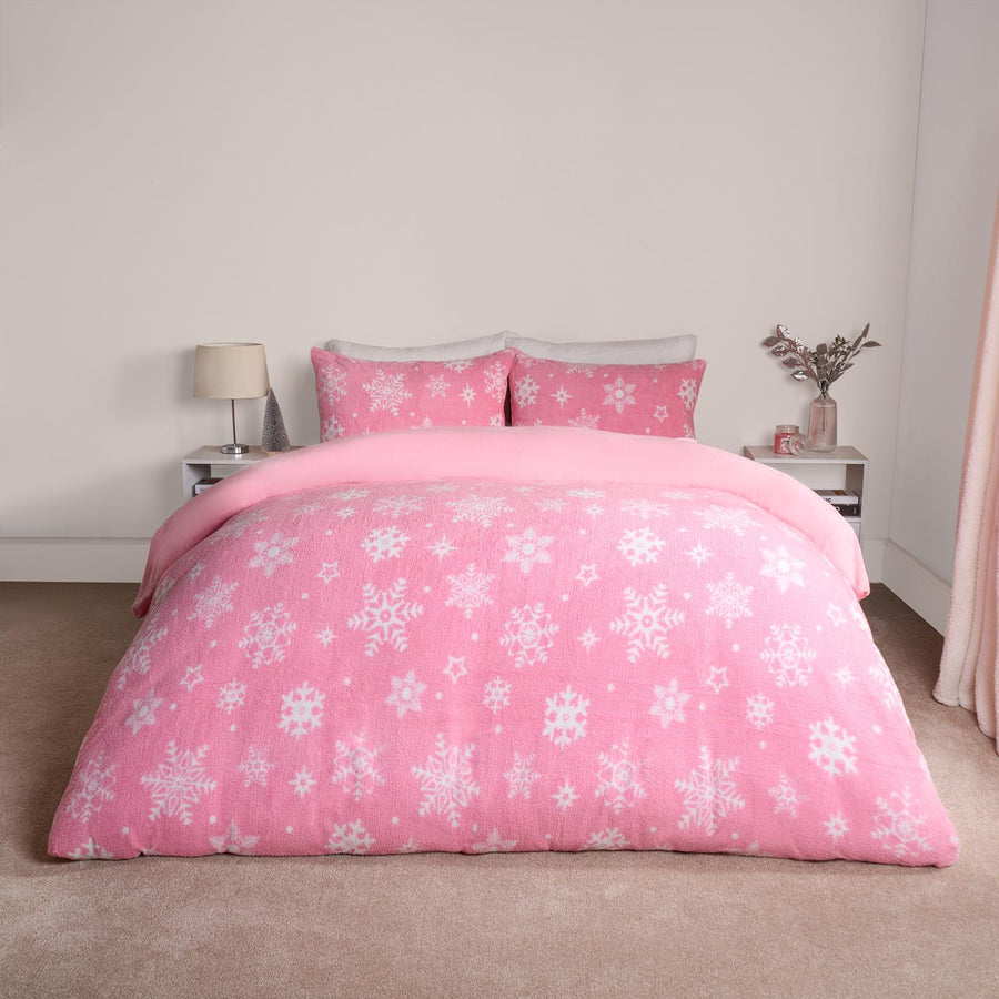 Snowflake Teddy Fleece Duvet Cover Bedding Set Winter Christmas Quilt Bed Soft
