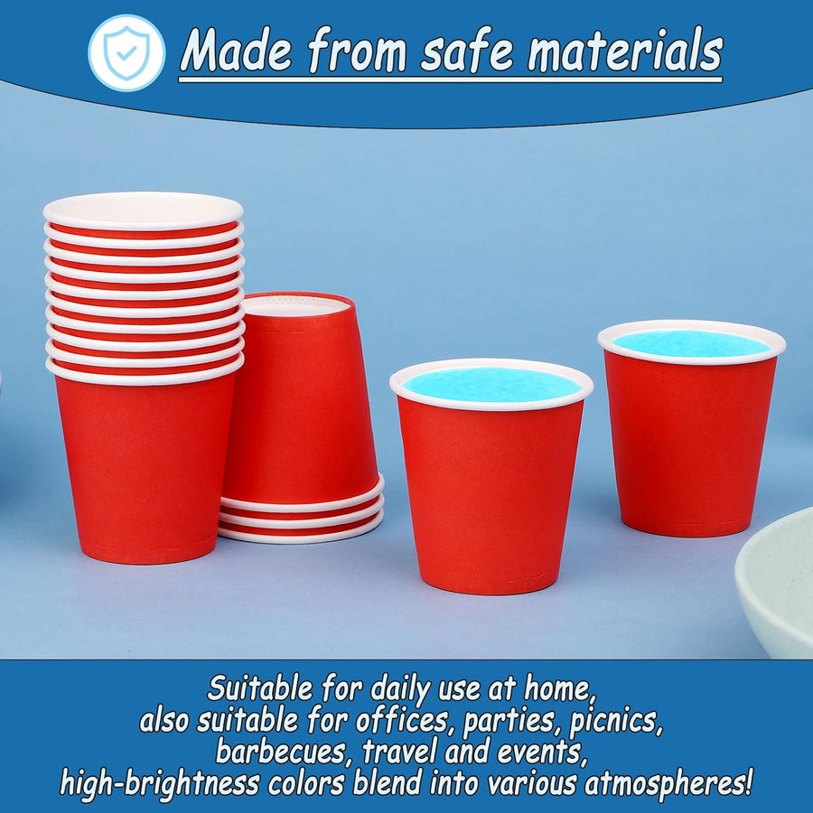 100 Pack 3Oz Red Paper Cups, Small Disposable Bathroom Cups | Mouthwash Cups, Espresso Cups, Small Paper Cups for Birthday Party Picnic Bathroom Supermarket