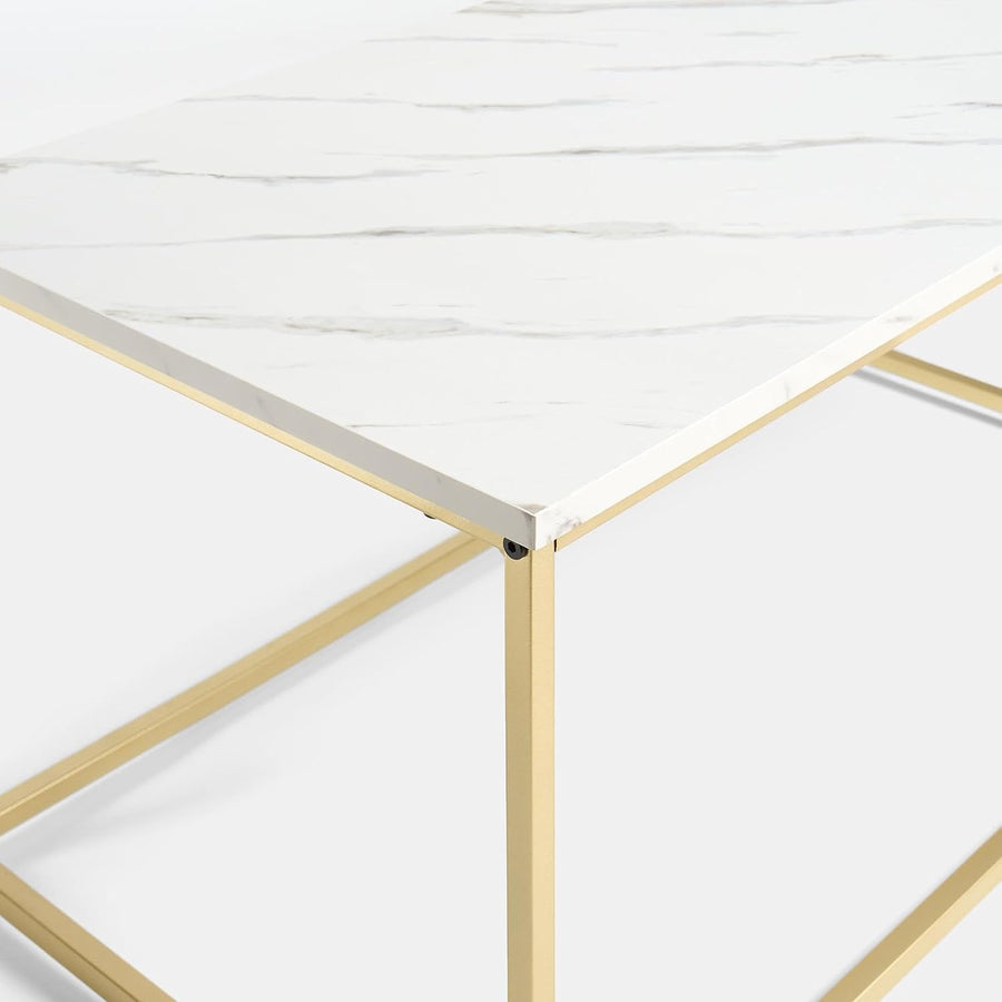White Marble Coffee Table, Modern Centre Table Living Room Home Office Decorative Coffee Tables with Gold Metal Frame Long Rectangle Table, 90 X 48 X 40Cm