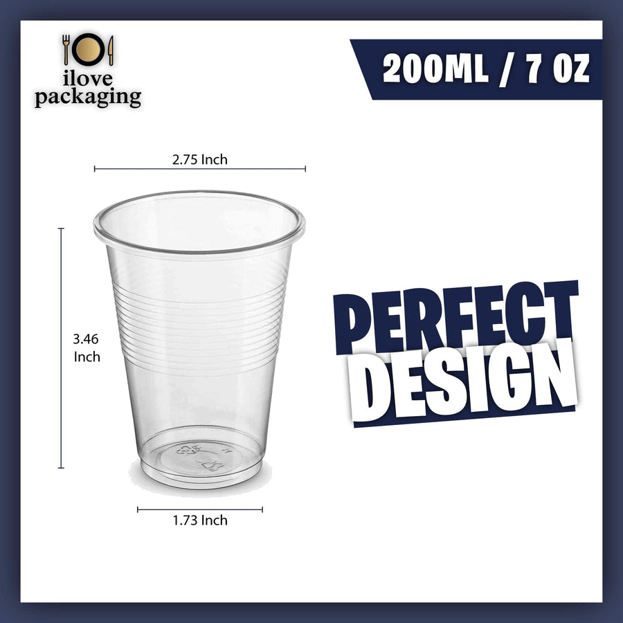 100X Plastic Disposable Drink Cups for Water Coolers Camping Travel Parties and Events (100 X 7 Ounce/180 Millilitre Cups) (100 Pack)