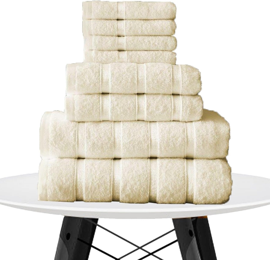8-Piece Towels Bale Set for Bathroom, Ultra Soft Premium Quality Water Absorbent Towel Gift Sets, 100% Egyptian Cotton, 4X Face 2X Hand 2X Bath Towels, Cream