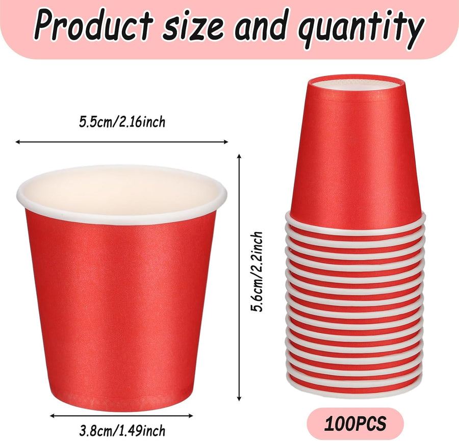 100 Pack 3Oz Red Paper Cups, Small Disposable Bathroom Cups | Mouthwash Cups, Espresso Cups, Small Paper Cups for Birthday Party Picnic Bathroom Supermarket