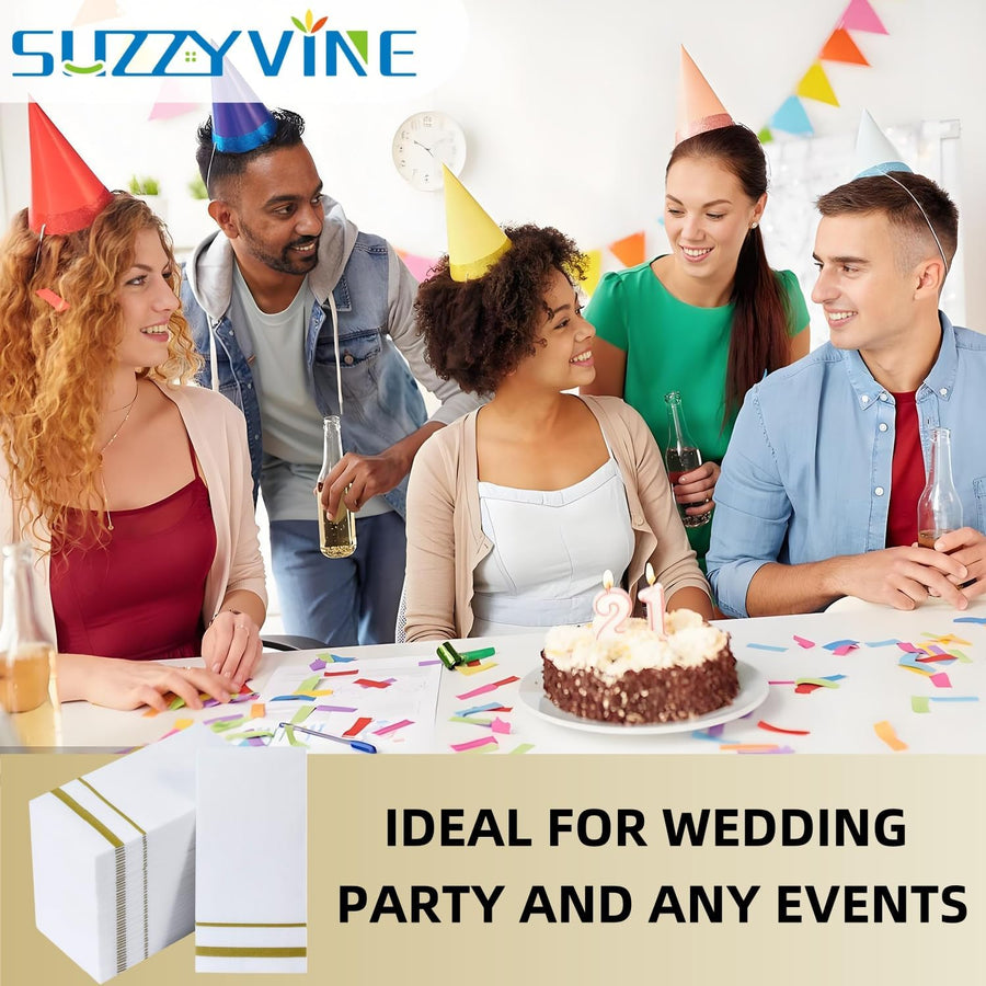 Disposable Dinner Napkins with Built-In Flatware Pocket - Elegant Linen Feel for Wedding Party, Prefolded Silverware Pocket in Gold, 40X40Cm, 50 Pcs