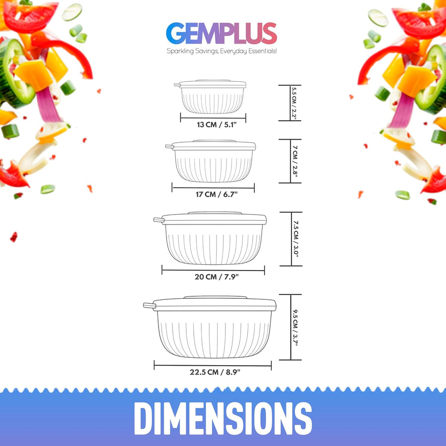 GEM+ | Food Storage Containers Set of 4 with Lids, Airtight Kitchen Storage Bowls, Plastic Food Containers for Meal Prep, Leftovers, Stackable Nesting Food Storage Set (Black)