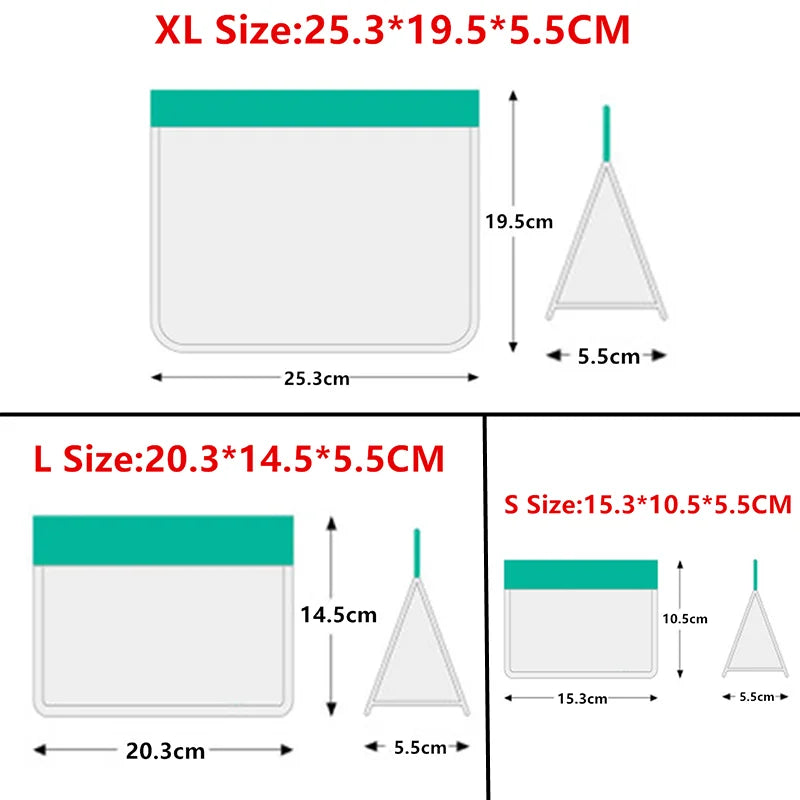 Reusable Food Storage Bag Upgrade Leakproof Top Stand up Freezer Sandwich Ziplock Bag Silicone PEVA Food Preservation Shut Bag